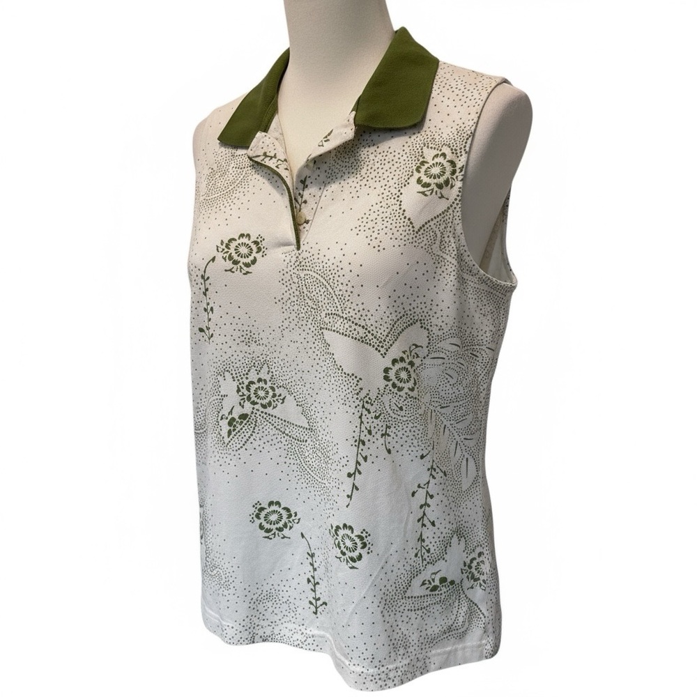 Izod sleeveless Polo with Green Floral Design Gorpcore Golf Large fits like Med